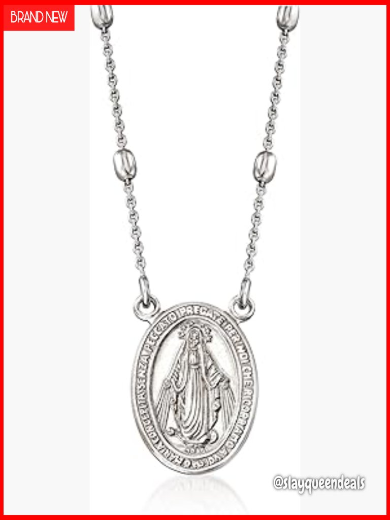 Italian Sterling Silver Miraculous Medal Bead Station Necklace 16in